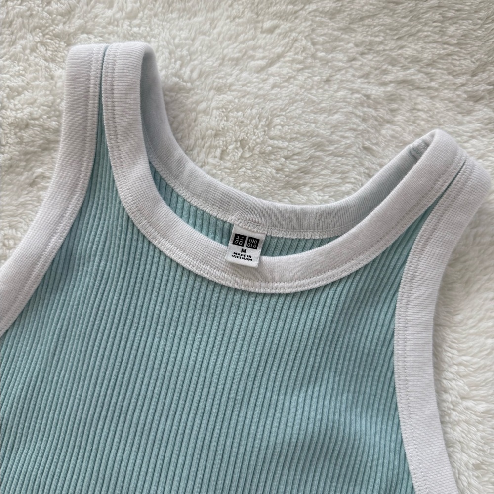 UNIQLO Women's Ribbed Tank Top - Blue and White - Picture 2 of 2